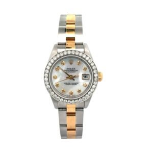 Rolex Lady-Date Just 26mm Yellow Gold & Steel 69163 CUSTOM DIAMON MOP DIAL & BEZEL OYSTER BAND