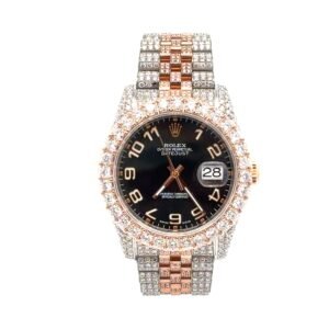Rolex Datejust 36mm Black Concentric Dial Rose Gold/Steel Jubilee Watch 116231 Custom Diamond Band & Diamond Bezel