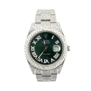 Rolex Datejust II 41MM 116334 Custom Diamond Green Roman Dial Custom, Bezel Steel & Diamond Band