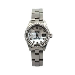 Rolex Lady-Datejust 26mm Stainless Steel Custom Silver Diamond Dial & Bezel 69160