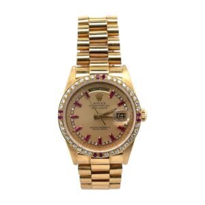 Rolex Day-Date 36mm 18038 President Yellow Gold Custom Champagne Dial With Rubies & YG Diamond Bezel
