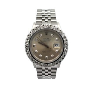 Rolex Datejust 16234 36mm Stainless Steel Custom Diamond Bezel & Silver Diamond Dial Jubilee Bracelet
