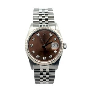Rolex Datejust 16234 36mm Stainless Steel Chocolate Diamond Dial WG Fluted Bezel Jubilee Bracelet