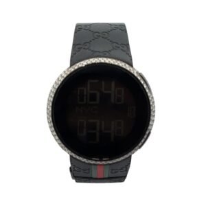 Unisex I-Gucci Collection Black Rubber Strap Watch 44mm YA 114207 Black Dial