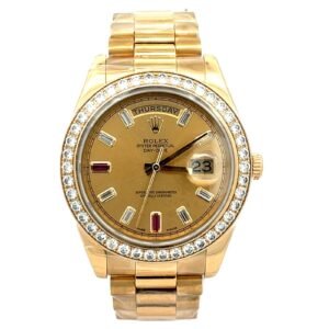 Rolex Day-Date II 41mm 218348 Yellow Gold Ruby Baguette Champagne Diamond Dial & Diamond Bezel