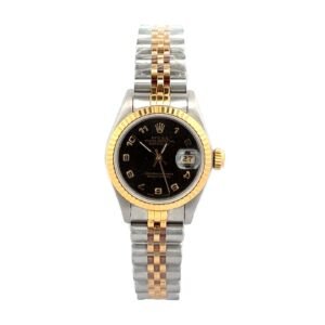 Rolex Datejust Steel Yellow Gold Black Anniversary Dial Ladies 69173 26mm