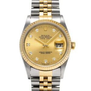 Rolex Date just 36mm 16233 Champagne Diamond Dial Original Steel Yellow Gold Watch