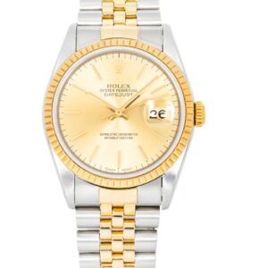 Rolex Date Just 16013 Champagne Stick Dial 36mm Two Tone Jubilee Band