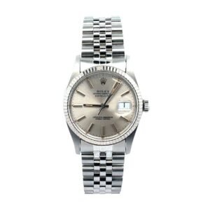 Rolex  Date just 16014 Blue Stick Dial Fluted Bezel Jubilee Stainless Steel 36mm