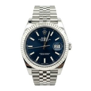 Rolex Date just 41mm 126334 Blue Motif Dial Fluted Bezel Stainless Steel Jubilee Bracelet