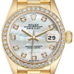 Rolex Datejust 31 President 68278 Midsize YG Custom MOP Diamond Dial Custom Diamond Bezel Watch