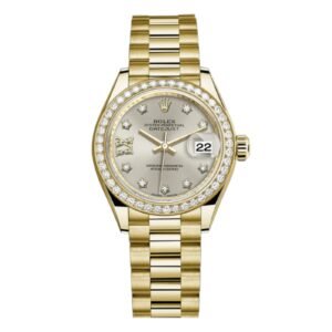 Rolex Lady-Date just 28mm Solid 18K Gold Watch 279138RBR Factory Silver Diamond Dial & Diamond Bezel