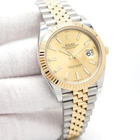 Rolex Date Just 41mm Champagne Dial Two Tone YG Fluted Bezel Jubilee Bracelet