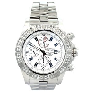 Breitling Super Avenger A13370 Auto 48mm Custom Diam Bezel White Dial Chrono Steel