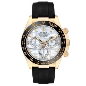Rolex Daytona Oyster Flex Yellow Gold 116518LN MOP Diamond Dial 40mm Rubber Band & Gold Buckle