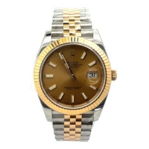 Rolex Date Just 41mm Champagne Index Dial Two Tone Yellow Gold Fluted Bezel Jubilee Bracelet