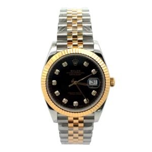 Rolex Date Just 41mm 126333 Factory Black Diamond Dial Two Tone YG Fluted Bezel Jubilee Bracelet