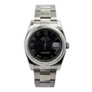Rolex Date Just 36mm 116200 Black Roman Numeral Dial Smooth Bezel Oyster Band