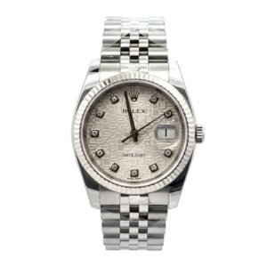 Rolex Date just 116234 36mm Silver Diamond Dial & 18K WG Fluted Bezel Oyster Bracelet