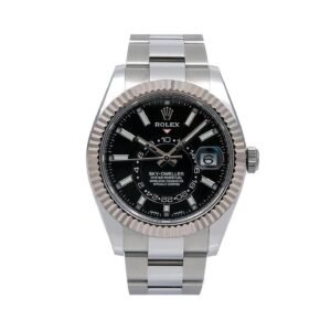 Rolex Sky-Dweller Steel WG Fluted Bezel 326934 Black Dial 42mm Oyster Band