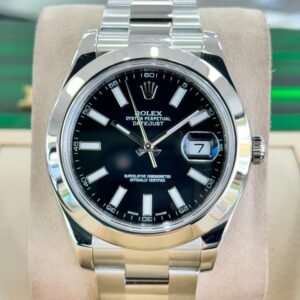 Rolex Date just II 41mm 116300 Steel Black Index Dial Oyster Brcelet Watch WG Fluted Bezel
