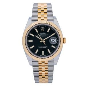 Rolex Date just 126333 41mm Black Index Dial YG Fluted Bezel Two Tone Jubilee Bracelet