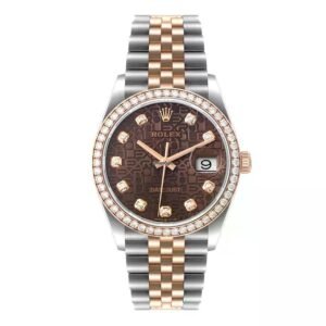 Rolex Date just 126281RBR 36mm 18K Rose Gold Diamond Bezel & Chocolate Diamond Dial Jubilee Bracelet