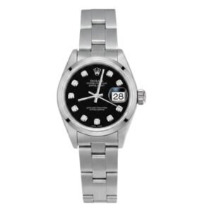 Rolex Date just Ladies 26mm179160 Stainless Steel Black Diamond Dial Oyster Bracelet Watch