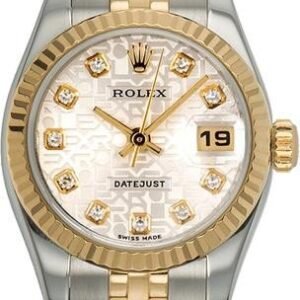 Rolex Date just 26mm 2-Tone Yellow Gold/Steel Factory Silver Diamond Dial Jubilee Watch 79173