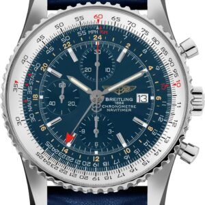 Breitling Navitimer World Chronograph A2432212/C651 46mm Blue Dial Steel Blue Leather Band