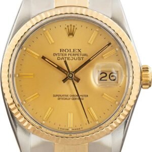 Rolex Date Just 16013 Champagne Stick Dial 36mm Two Tone Jubilee Band