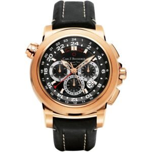 Carl F. Bucherer Patravi Travel Tec GMT Chronograph Black Dial 46mm Black Dial Leather Strap 10620.03