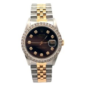 Rolex Date just 36mm 16233 Black Diamond Dial & YG Diamond Bezel Steel Yellow Gold Watch
