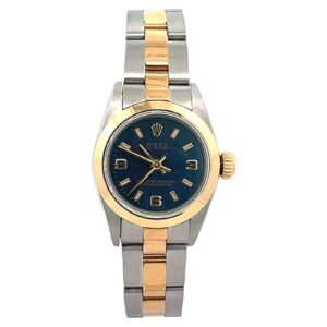 Rolex Oyster Perpetual 67183 24mm Two-Tone Oyster Band Blue Dial YG Smooth Bezel