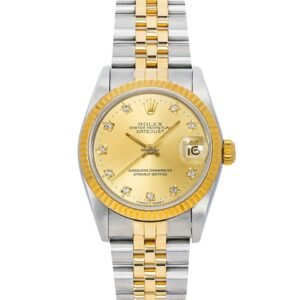 Rolex Datejust 31mm 68273 Champagne Diamond Dial YG Fluted Bezel Two Tone Jubilee Bracelet