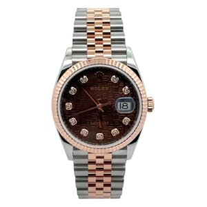 Rolex Datejust 36mm 126231 Two Tone Chocolate Diamond Dial RG Fluted Bezel Jubilee Bracelet
