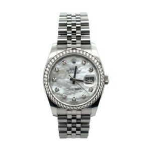 Rolex Date Just 36mm 116244 Steel & Factory WG Diamond Bezel White Mop Diamond Dial Jubilee Band