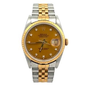 Rolex Date just 36mm 16233 Champagne Diamond Dial Original Steel Yellow Gold Watch