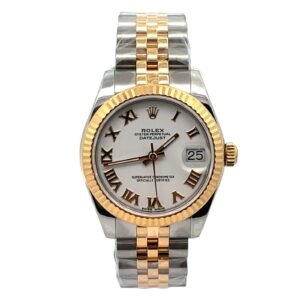 Rolex Lady-Date Just 178273 Midsize Two-Tone Factory White Roman Numeral Dial YG Fluted Bezel Jubilee Band