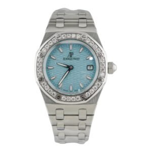 Audemars Piguet Royal Oak Lady 67600ST.OO.1210ST.01 Blue Dial Custom Diamond Bezel Steel 33mm