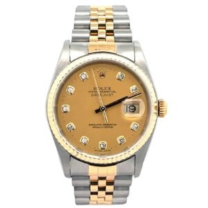 Rolex Date just 36mm 16233 Champagne Diamond Dial Original Steel Yellow Gold Watch