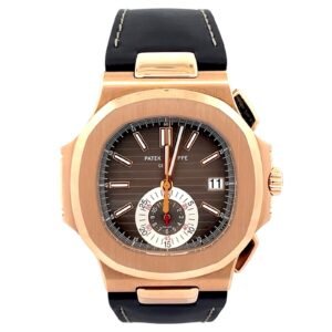 Patek Philippe Nautilus 5980R-001 Rose Gold Brown Dial Leather Band