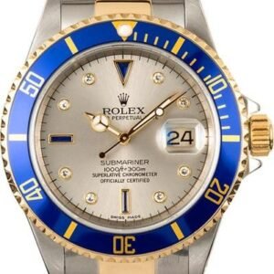 Rolex Submariner Date "BLUESY" 16613 Steel Yellow Gold Slate Diamond Sapphire Serti Men's Watch Oyster Band