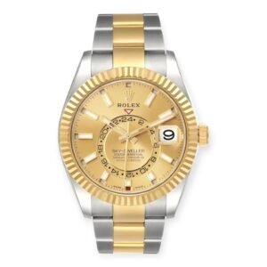 Rolex Sky-Dweller 42mm 326933 Champagne Dial YG Fluted Bezel Oyster Band