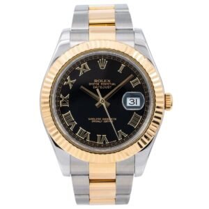 Rolex Datejust II 41mm 116333 18K YG Steel Black Roman Dial YG Fluted Bezel Oyster Bracelet Watch