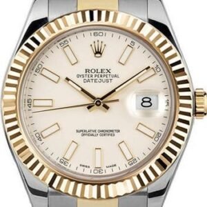 Rolex Datejust II 41mm 116333 18K YG Steel White Dial YG Fluted Bezel Oyster Bracelet Watch