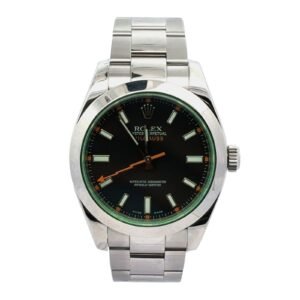 Rolex Milgauss 40mm 116400 Smooth Bezel Steel Black Dial Orange Hand Green Crystal Oyster Band