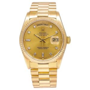 Rolex Day-Date 36mm 18k YG President Champagne Diamond Dial & YG Fluted Bezel 18038