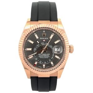 Rolex Sky-Dweller RG Slate Sundus Dial Men's Watch 326935 42mm RG Fluted Bezel Rubber Band