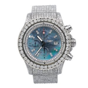 Breitling Super Avenger Chronograph A13370 48mm Custom Blue Diamond Dial Diamond Bracelet & Diamond Bezel